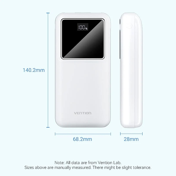 Фото - Батарея мобільна Vention 20000mAh 22.5W 3A PD QC 3.0 Micro-USB,USB-C 2xUSB-A LED Display White (FHLW0)