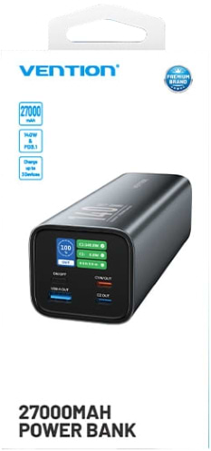 Фото - Батарея мобильная Vention 27000mAh 140W 5A PD QC3.0 2xUSB-C, USB-A LED Display Gray (FHVH0)