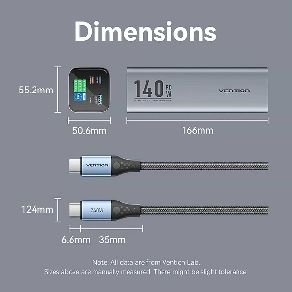 Фото - Батарея мобильная Vention 27000mAh 140W 5A PD QC3.0 2xUSB-C, USB-A LED Display Gray (FHVH0)
