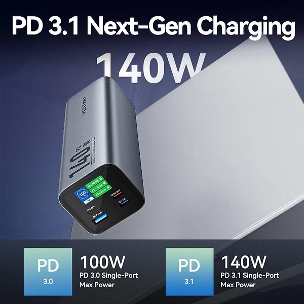 Фото - Батарея мобильная Vention 27000mAh 140W 5A PD QC3.0 2xUSB-C, USB-A LED Display Gray (FHVH0)