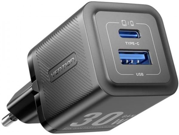 Сетевое зарядное устройство Vention 2xUSB 30W (USB-A/USB-C) + USB-C cable М-М Black (TZ-FEQB0-EU-01)