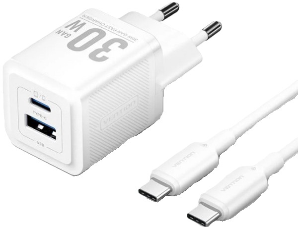 Сетевое зарядное устройство Vention 2xUSB 30W (USB-A/USB-C) + USB-C cable М-М White (TZ-FEQW0-EU-01)