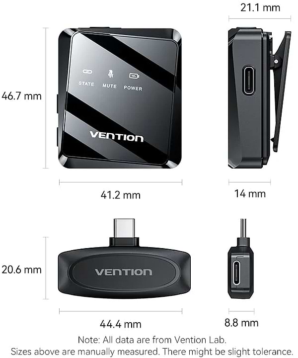 Фото - Мікрофон для смартфона Vention USB-C 2-Pack Wireless Lavalier Black (NCBB0)