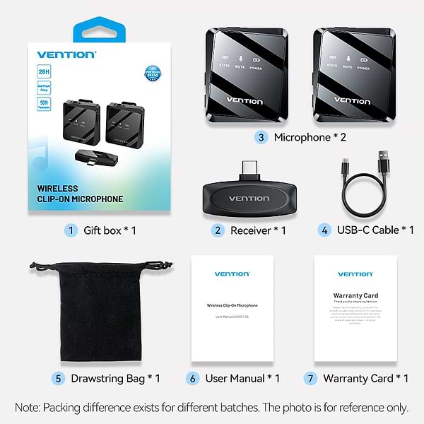 Фото - Мікрофон для смартфона Vention USB-C 2-Pack Wireless Lavalier Black (NCBB0)