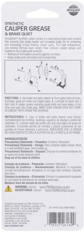 Фото - Змазка для авто VersaChem Syntetic Caliper Grease & Brake Quiet 18 г (26189)