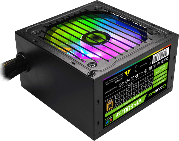 Блок питания для ПК Gamemax ATX 600W,RGB,box, APFC, 12см,80+ (VP-600-RGB)