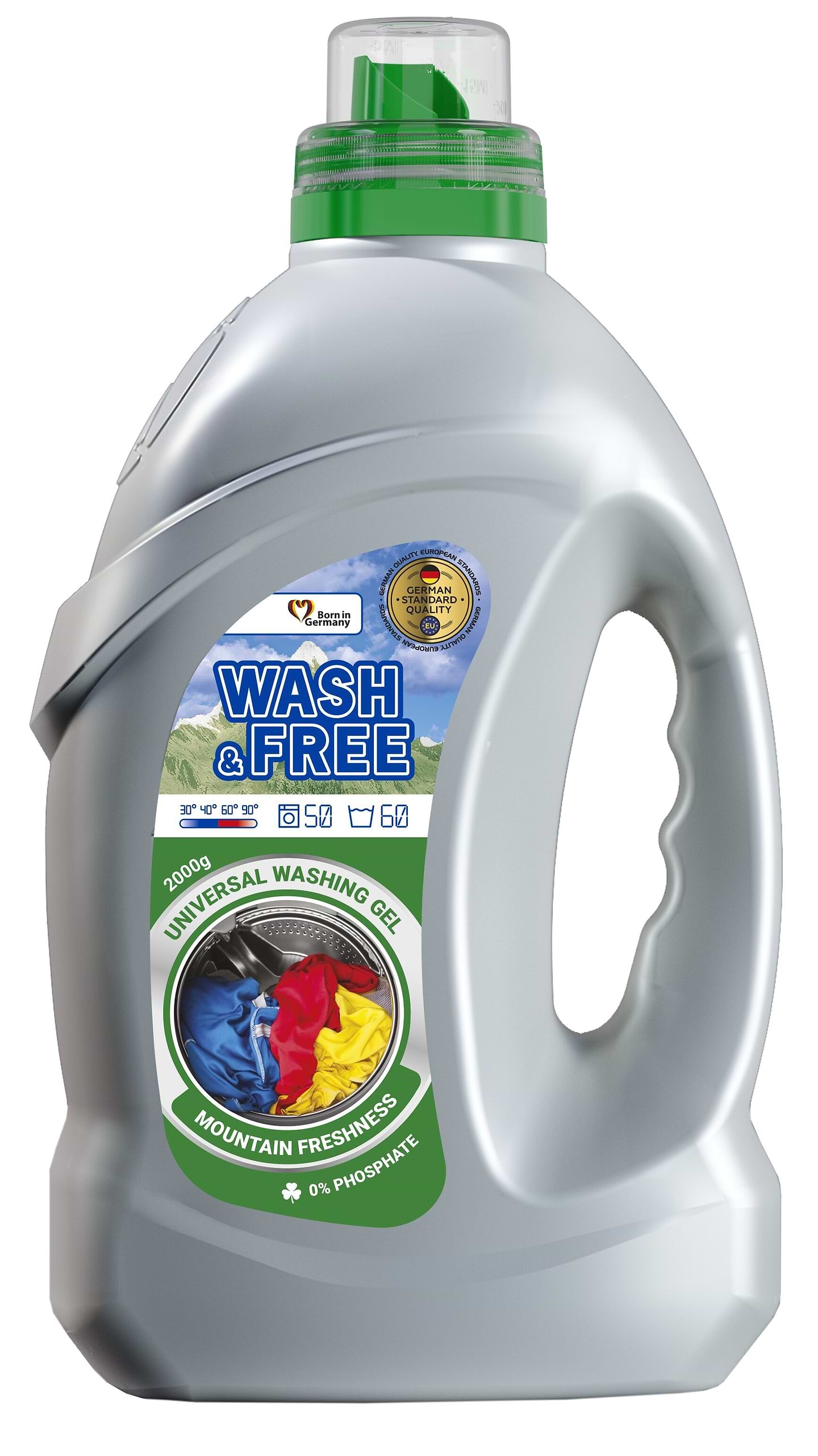 Гель для прання WASH & FREE Універсальний  Гірська свіжість 2000г - Фото 1