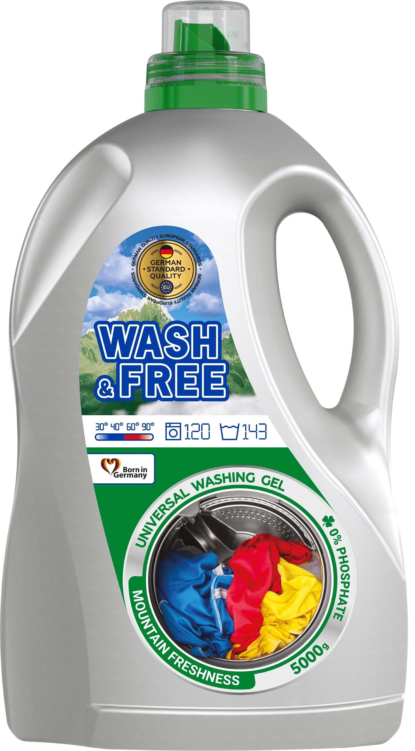 Гель для прання WASH & FREE Універсальний Гірська свіжість 5000г - Фото 1