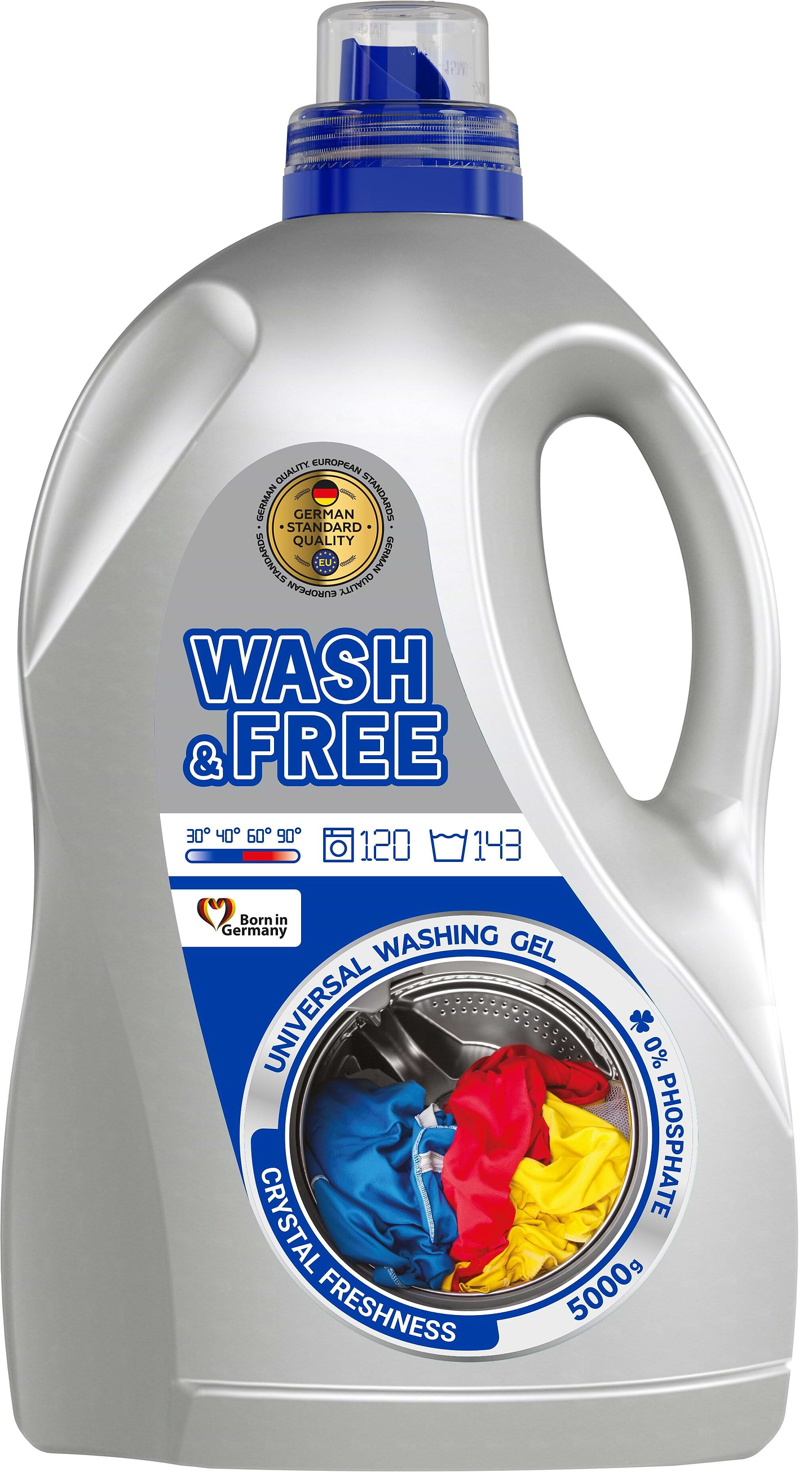 Гель для стирки WASH & FREE универсальный 5000 г, 143 цикла - Фото 1