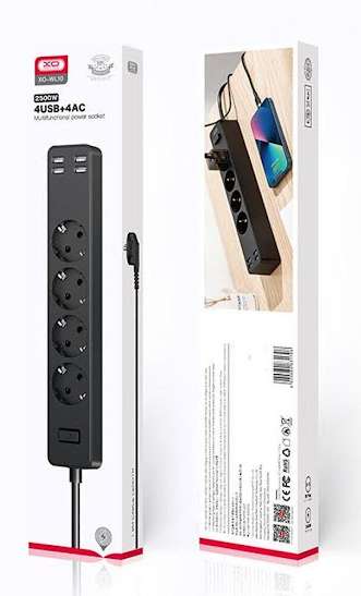 Фото - Сетевой фильтр XO 2 розетки + 3 USB 1.8 м (WL10)