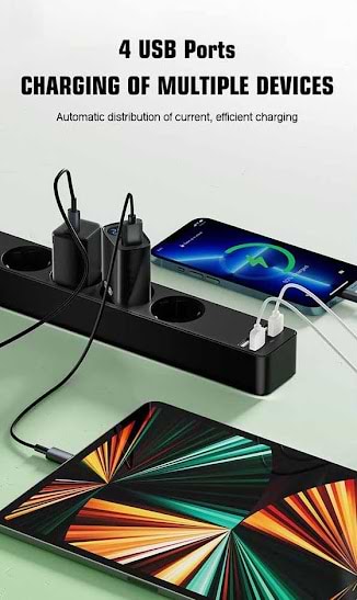 Фото - Сетевой фильтр XO 2 розетки + 3 USB 1.8 м (WL10)