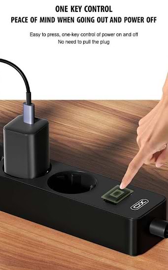 Фото - Сетевой фильтр XO 2 розетки + 3 USB 1.8 м (WL10)