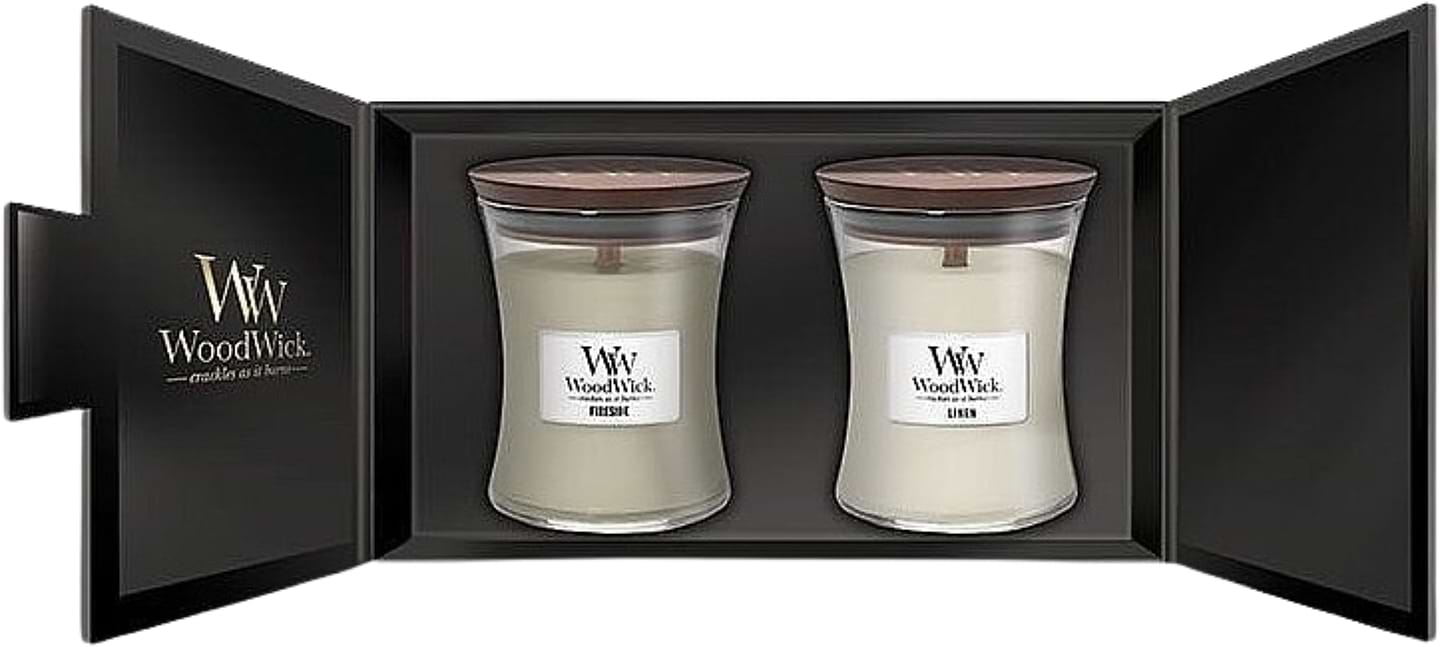 Набір свічок Woodwick Medium Fireside & Linen (Камін та Лён) 2шт (1699065E) - Фото 1