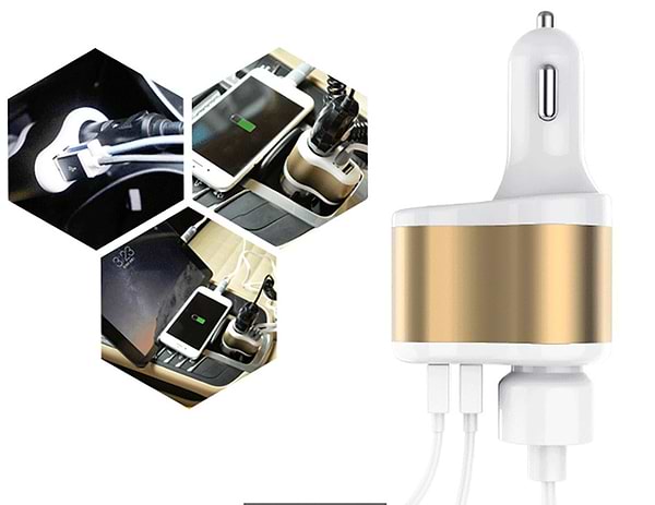 Фото - Автомобільний зарядний пристрій XOKO CC-303 2 USB 2.1 Gold/White (CC-303-GDWH) + авто розгалужувач