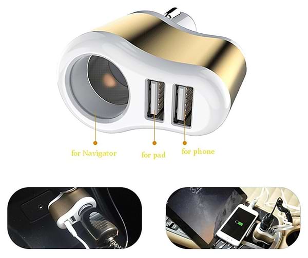 Фото - Автомобільний зарядний пристрій XOKO CC-303 2 USB 2.1 Gold/White (CC-303-GDWH) + авто розгалужувач