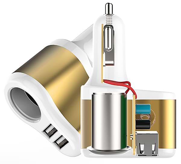 Фото - Автомобільний зарядний пристрій XOKO CC-303 2 USB 2.1 Gold/White (CC-303-GDWH) + авто розгалужувач