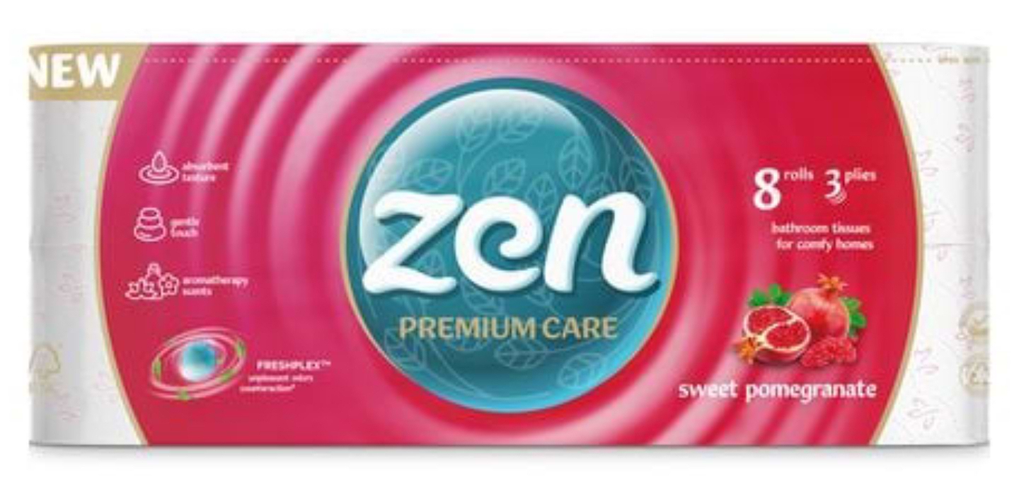 Туалетная бумага ZEN Premium Гранат 3 слоя, 8 длинных рул. по 18,9м - Фото 1