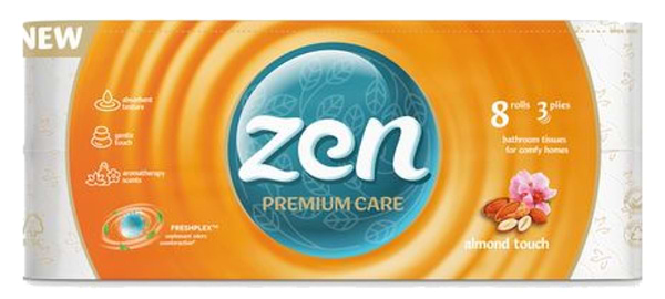 Фото - Туалетний папір ZEN Premium Мигдаль 3 шари, 8 довгих рул.по 18,9 м
