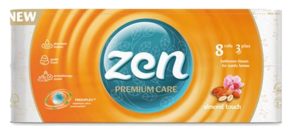 Фото - Туалетний папір ZEN Premium Мигдаль 3 шари, 8 довгих рул.по 18,9 м