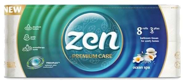 Фото - Туалетний папір ZEN ТPremium Ocean SPA 3 шари, 8 довгих рул.по 18,9 м