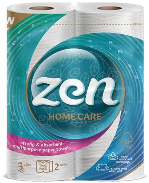 Фото - Полотенца бумажные ZEN Premium Strong&Absorbent 50 отрывов, 11 м, 3 слоя, 2 рулона