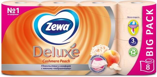 Туалетний папір Zewa Deluxe 3-шарова Персик 8 шт. (9011111035721) - Фото 1