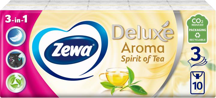 Серветки гігієнічні сухі Zewa Deluxe з ароматом чаю 3-шарові 10 шт. (7322540061475) - Фото 1