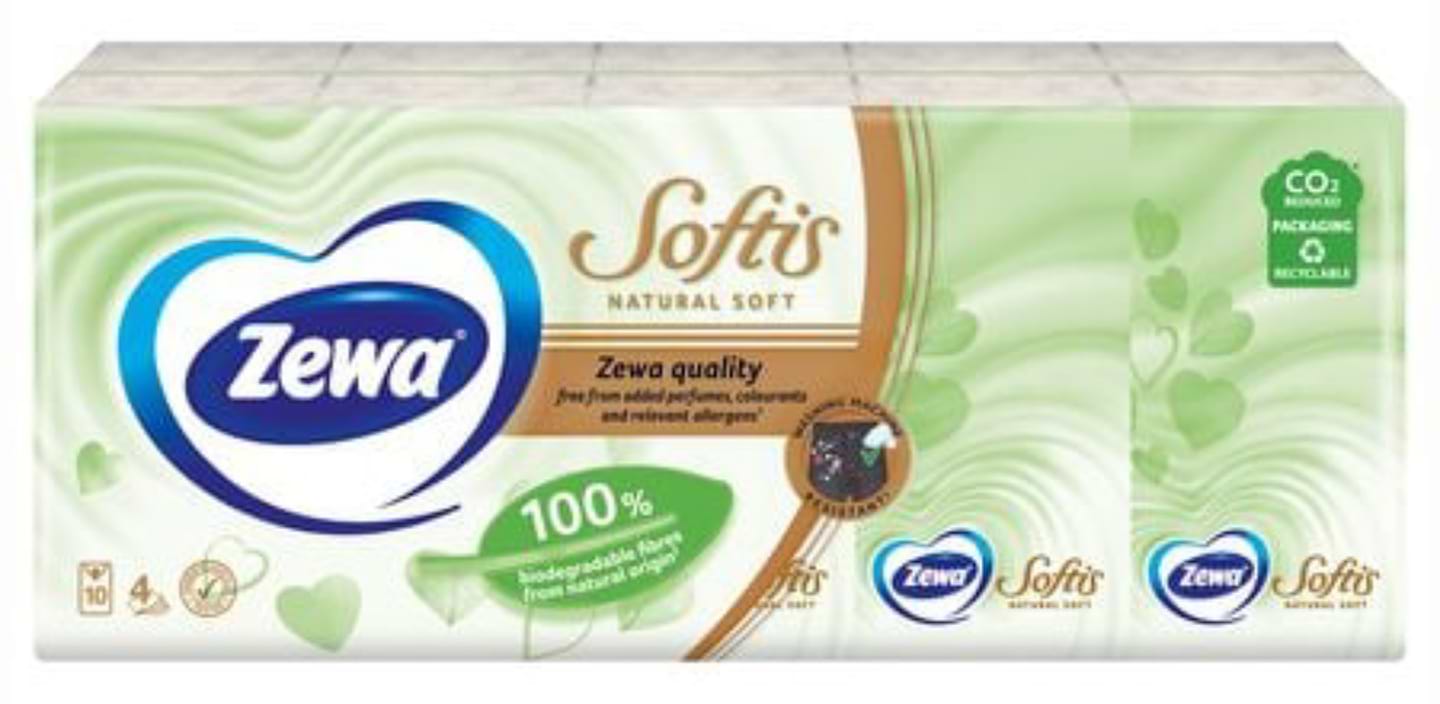 Хусточки паперові Zewa Natural Soft 9 шт.x10 уп. (7322541351872) - Фото 1