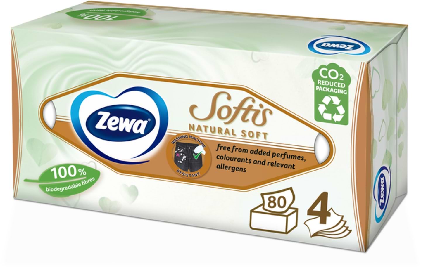 Платочки бумажные Zewa Softis Natural Soft косметические 80 шт. (7322541351414)