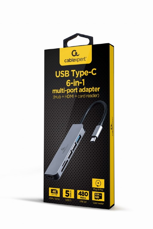 Фото - Хаб USB Cablexpert USB-C 6-в-1 HDMI/картридер (A-CM-COMBO6-02)