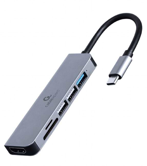 Хаб USB Cablexpert USB-C 6-в-1 HDMI/картридер (A-CM-COMBO6-02) - Фото 1