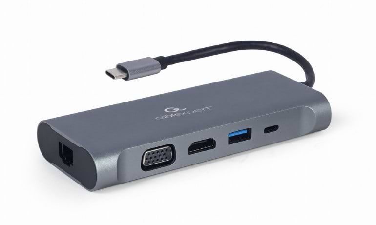 Хаб USB Cablexpert USB-C 7-в-1 3.0/HDMI/VGA/PD/картридер/LAN Gigabit (A-CM-COMBO7-01) - Фото 1