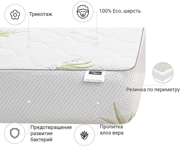 Фото - Наматрасник детский MirSon №1010 Alberto Wool Aloe Vera 70х140 см (2200001495067)