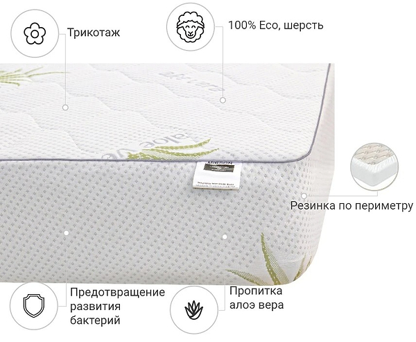 Фото - Наматрасник детский MirSon №1010 Alberto Wool Aloe Vera 70х130 см (2200001494923)