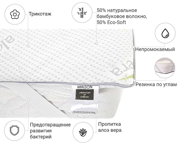 Фото - Наматрацник дитячий MirSon №1030 Alberto Bamboo Aloe Vera 70х140 см (2200001502437)