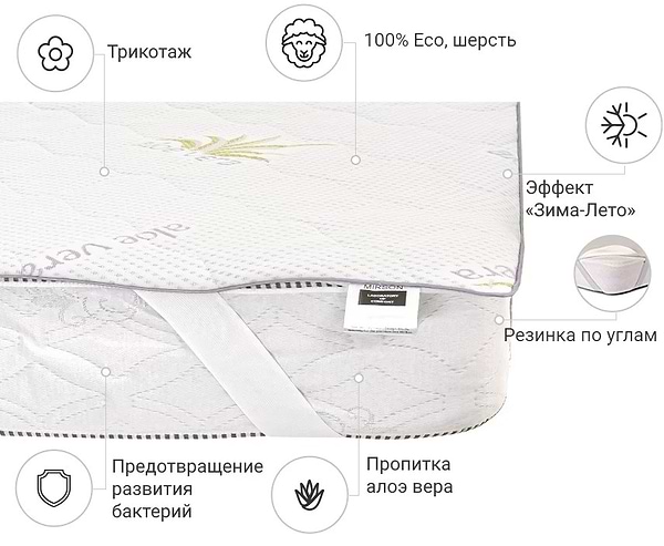Фото - Наматрацник дитячий MirSon №1011 Alberto Wool Seasons Aloe Vera 70х130 см (2200001494930)
