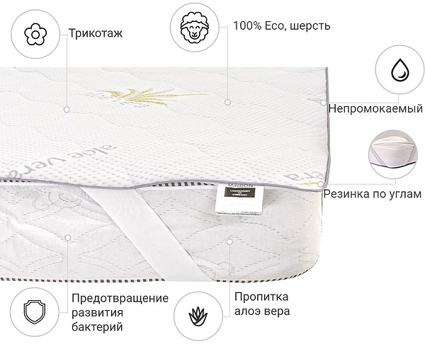Фото - Наматрасник детский MirSon №1012 Alberto Wool Aloe Vera 70х140 см (2200001495081)
