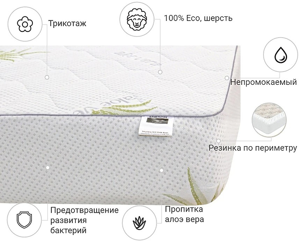 Фото - Наматрасник детский MirSon №1013 Alberto Wool Aloe Vera 70х130 см (2200001494954)