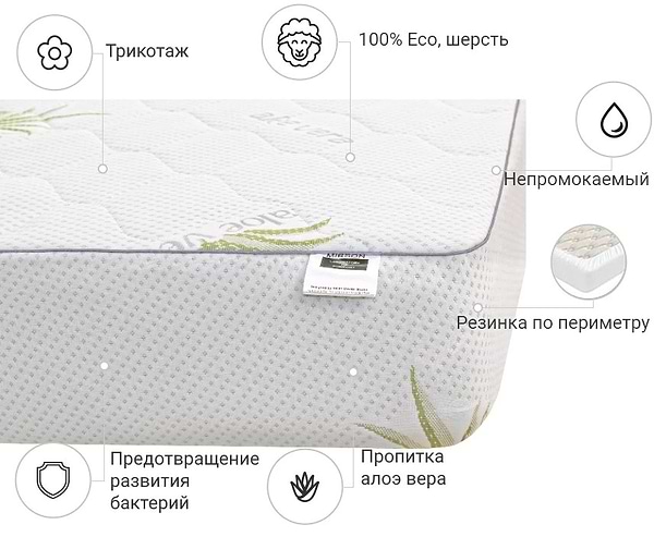 Фото - Наматрасник детский MirSon №1013 Alberto Wool Aloe Vera 70х140 см (2200001495098)