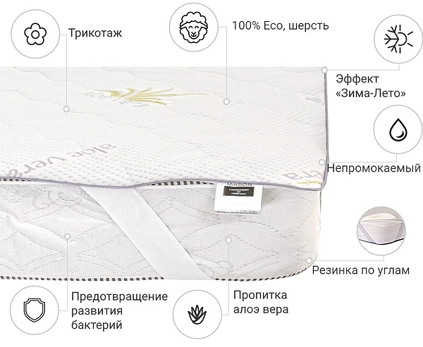 Фото - Наматрасник детский MirSon №1014 Alberto Wool Seasons Aloe Vera 70х130 см (2200001494961)