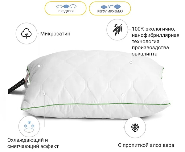 Фото - Подушка стандартная MirSon Eco Aloe Vera №615 с эвкалиптом Средняя 60х60 (2200000852236)