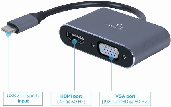 Фото - Переходник Cablexpert USB-C - HDMI/VGA (A-USB3C-HDMIVGA-01)