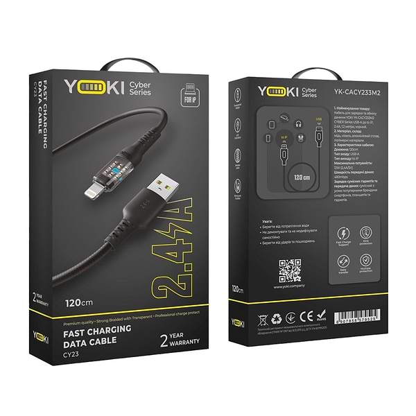 Фото - Кабель синхронізації даних YOKI CYBER Lightning 2.4A 1.2m Black (YK-CY23)
