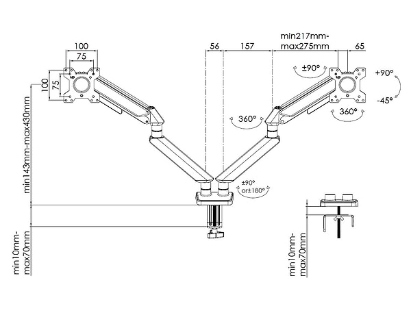 Фото - Крепление настольное Anda Seat Stealth II Duo 17''-32'' Black & White (AD-W-A6D-2S-BW)