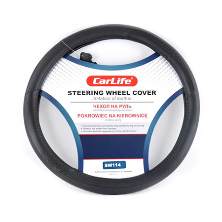 Чехол на руль CarLife из искусственной кожи черный (SW114XL)