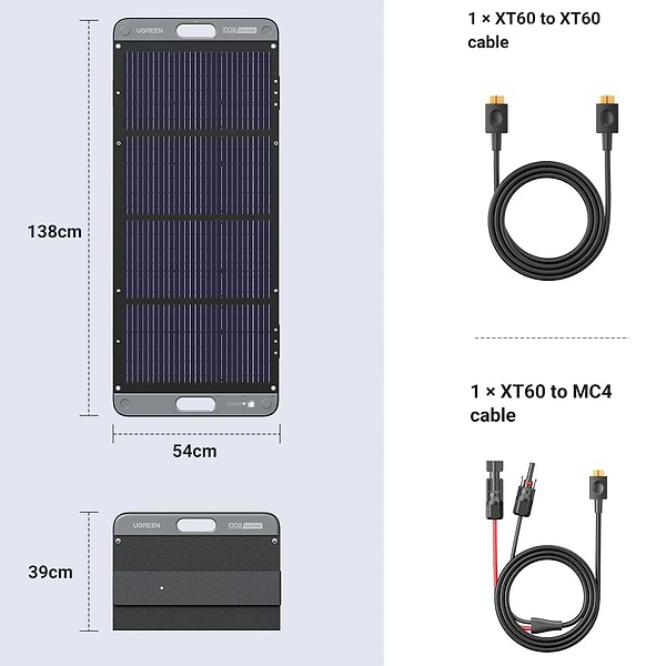 Фото - Портативна сонячна панель UGREEN Solar Panel SC100 100W IP67 MPPT XT60+MC4 (15113_WV)