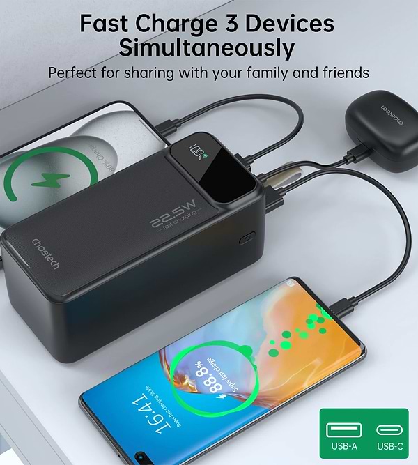Фото - Батарея мобільна Choetech 50000mAh 22,5W PD QC3.0 Black (B732-ACBK)