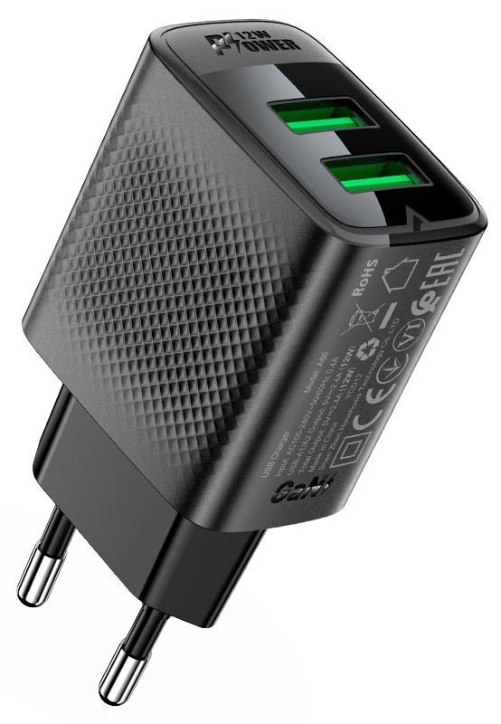 Фото - Сетевое зарядное устройство AceFast 2xUSB 12W (USB-Ax2) A86 Black (6974316283270)