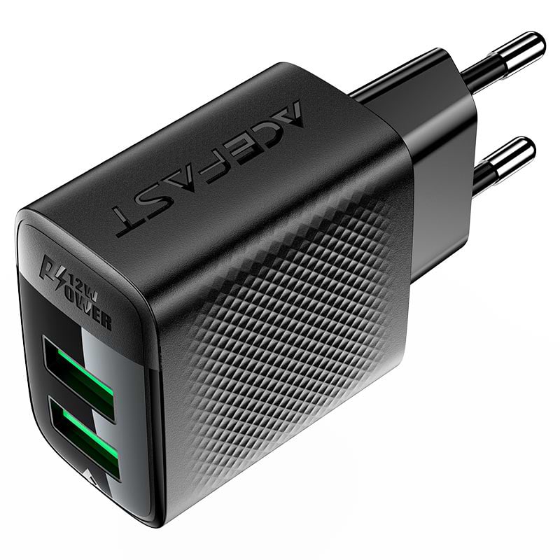 Фото - Сетевое зарядное устройство AceFast 2xUSB 12W (USB-Ax2) A86 Black (6974316283270)