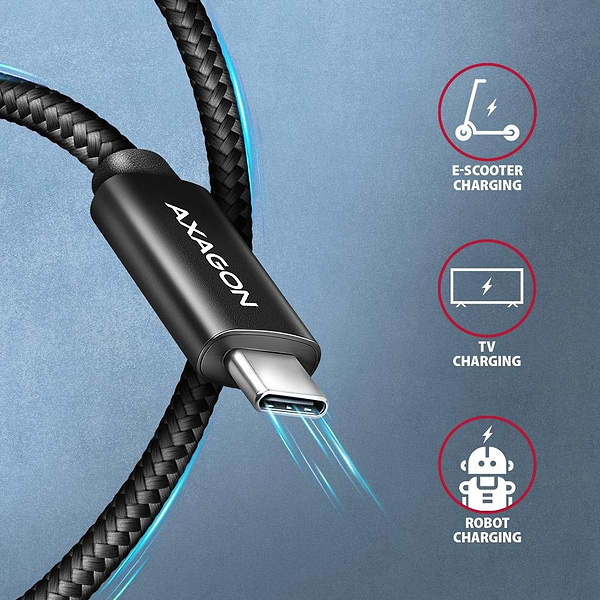 Фото - Кабель синхронизации данных AXAGON USB-C 2.0, 2m, PD 240W 5A, Black (BUCM2-CM20AB)